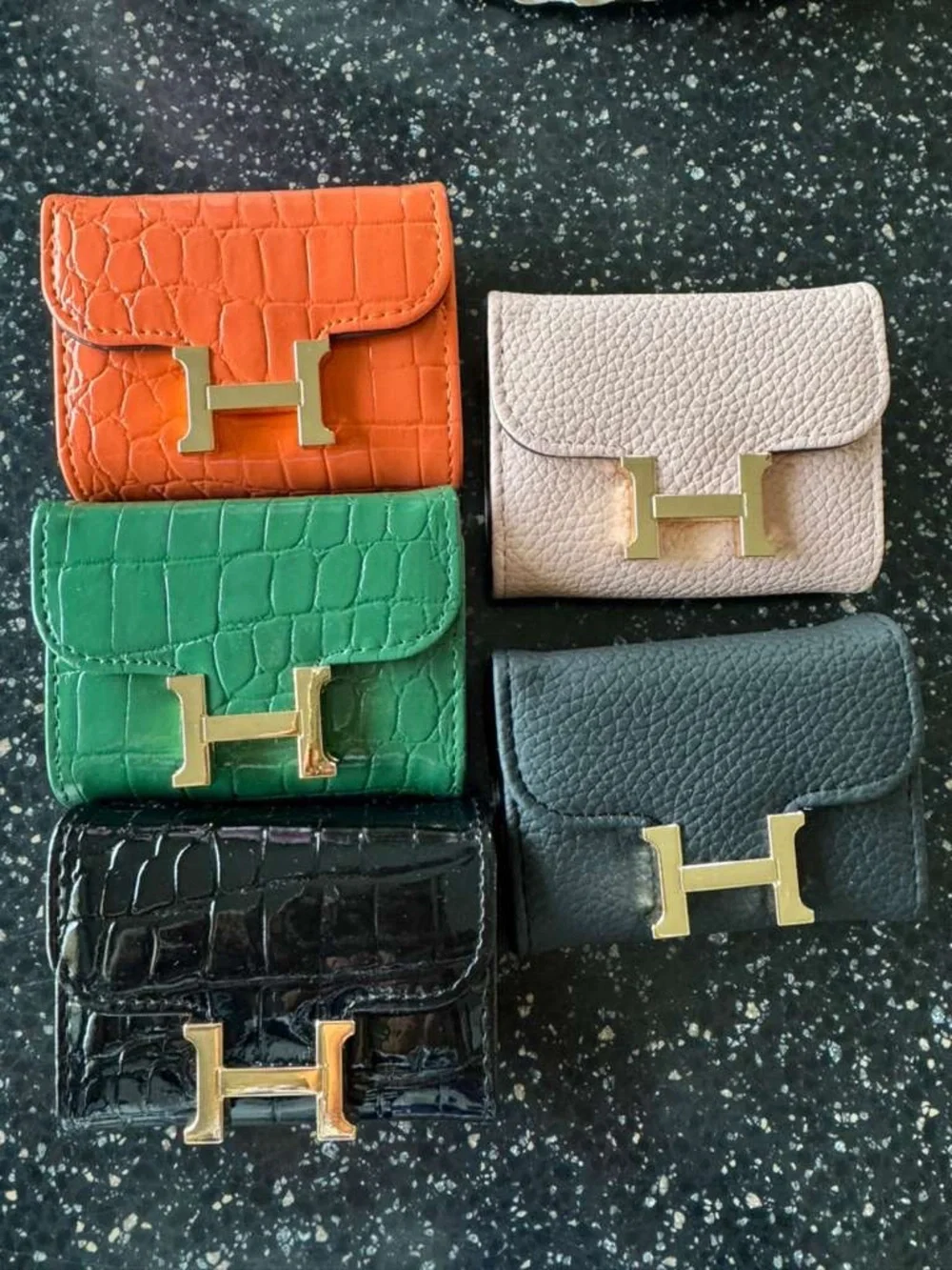 H Constance wallet embossed crocodile Togo GHW PHW vert rose orange accordion - Picture 1 of 12